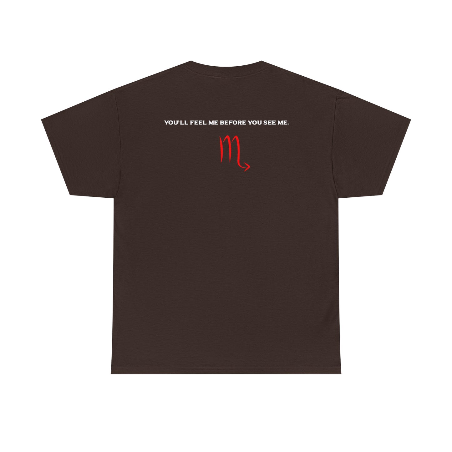 Scorpio Zodiac Tee — “You’ll Feel Me Before You See Me” Black Astrologer Shirt